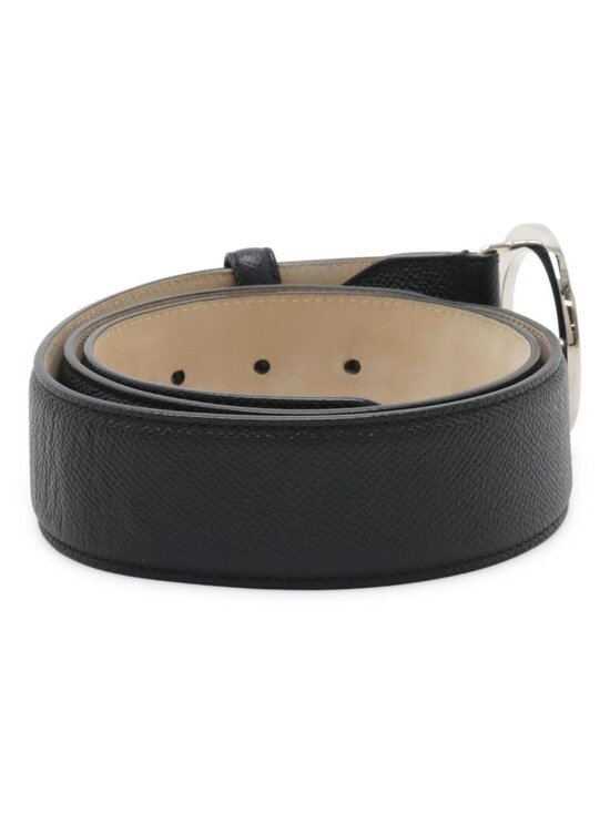 Bvlgari Belt Round Logo Buckle Gray Leather Black Silver 110 Actual 87.5 cm Cut main image 8
